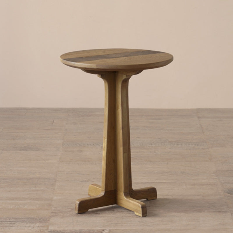 Lighom traditional distressed end wood end & side tables in wood ceramic leather