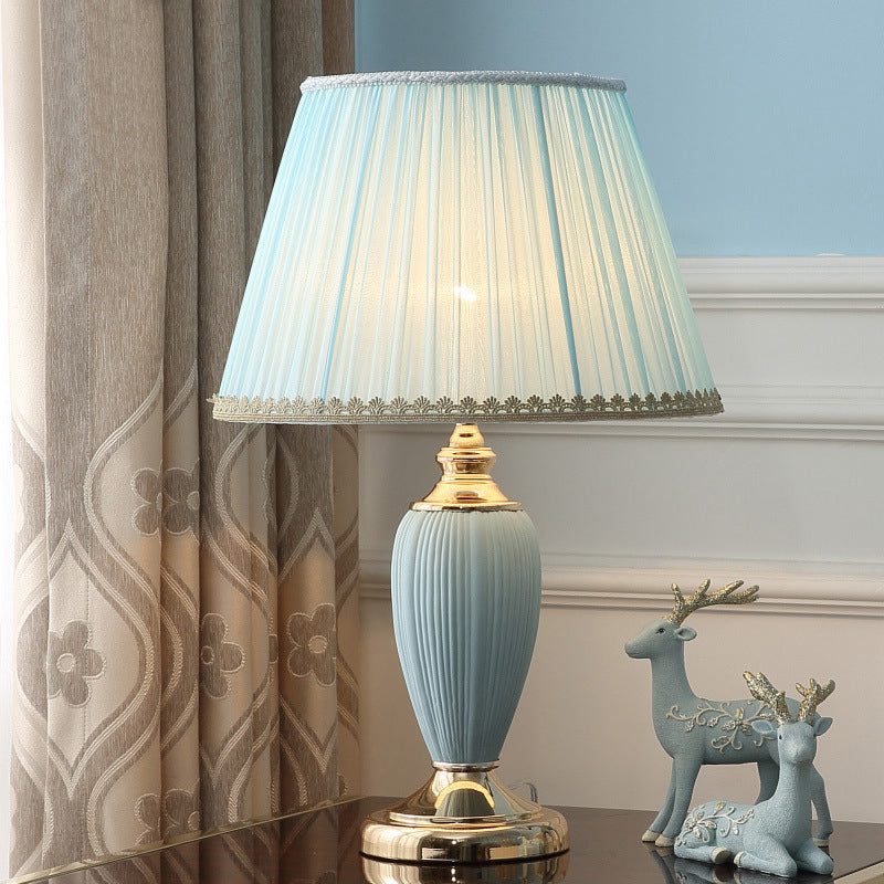 European Pleated Fabric Ceramic Column Lamp — Pink / 110V-120V For US/CA