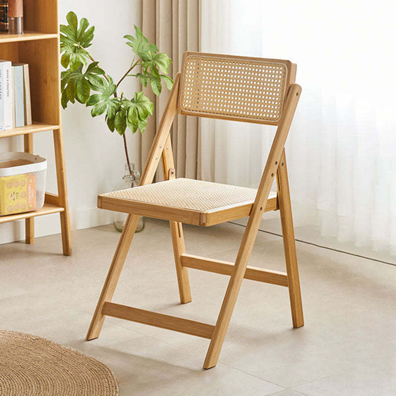 Minimalist Foldable Rattan Wood Dining Chair — Original Wood Color