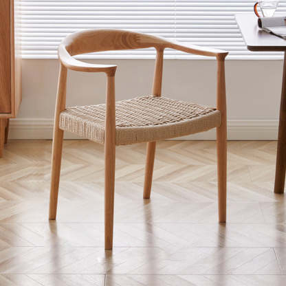 Vintage Braided Rope Wood Dining Chair — Log Color Frame + Original Color Braided Rope Seat