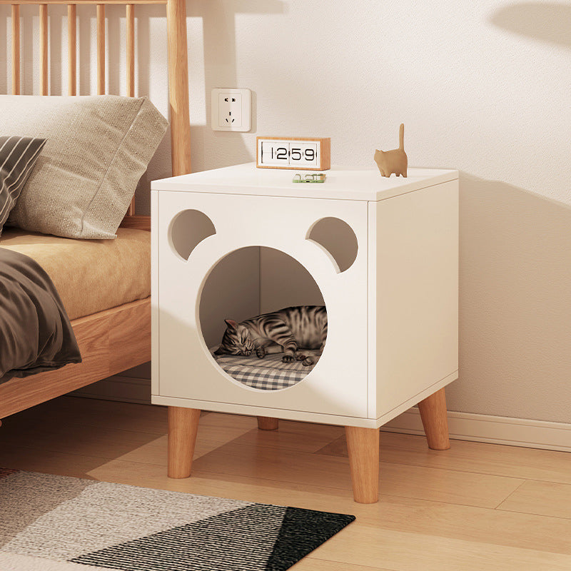 Minimalist Bear Faux Panel Wood Nightstand — Wood Color