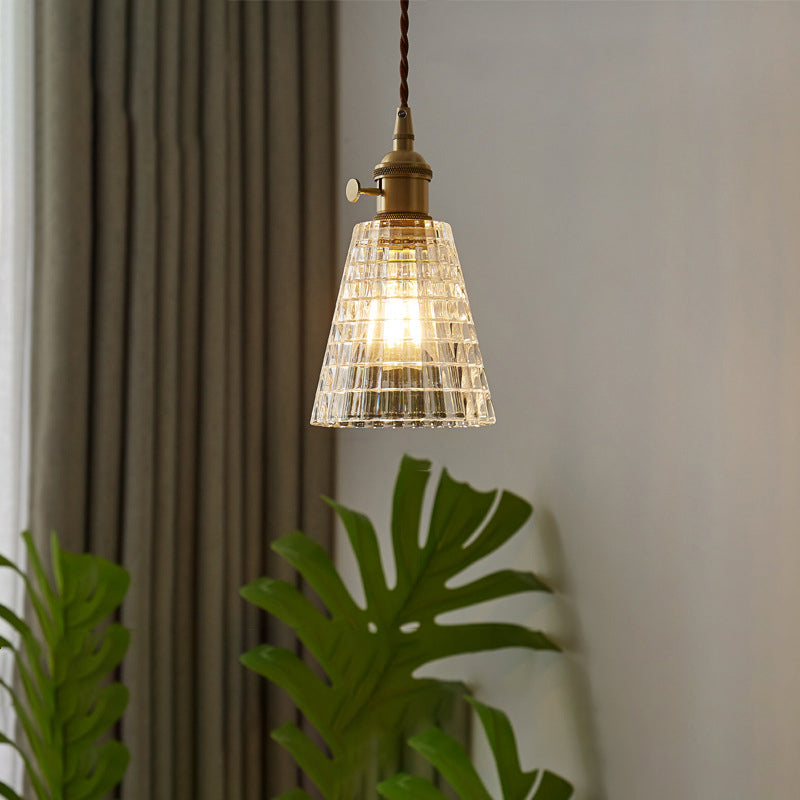 Vintage Round Cup Brass Glass Pendant Light