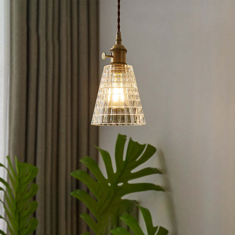 Vintage Round Cup Brass Glass Pendant Light