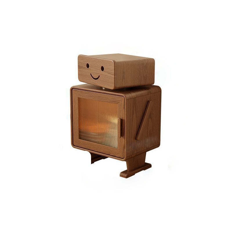 Contemporary Rubberwood Glass Metal Nightstand
