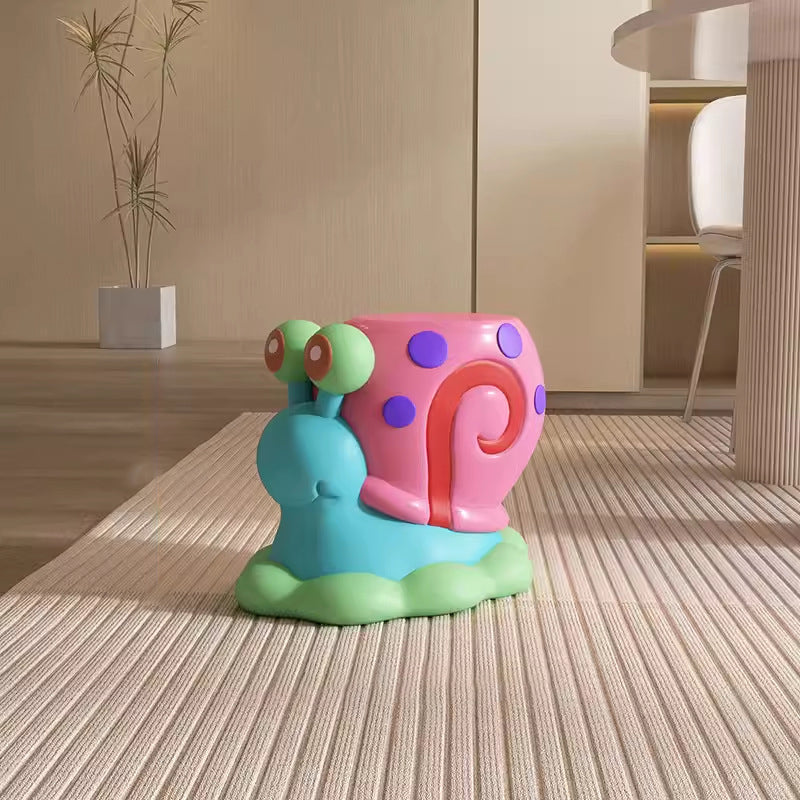 Contemporary Cartoon Snail Resin Low Stool — Colorful