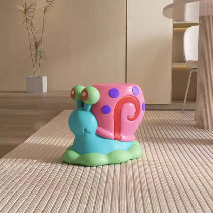 Contemporary Cartoon Snail Resin Low Stool — Colorful