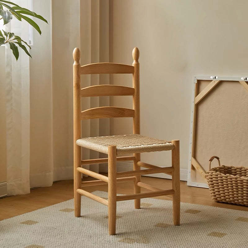 Retro Woven Rubberwood Cord Dining Chair — Black