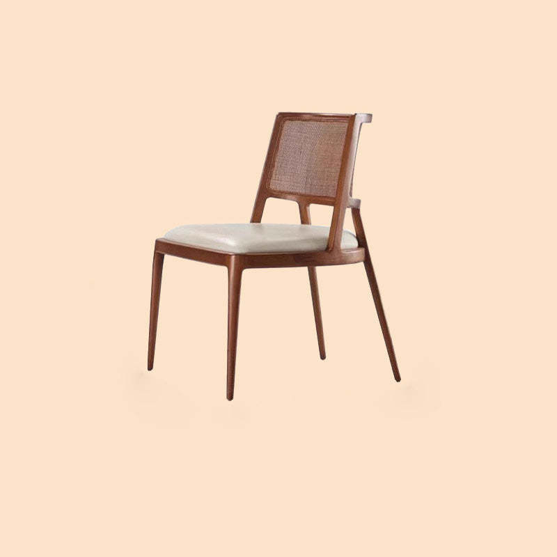 Retro Microfiber Leather Rattan Wood Dining Chair