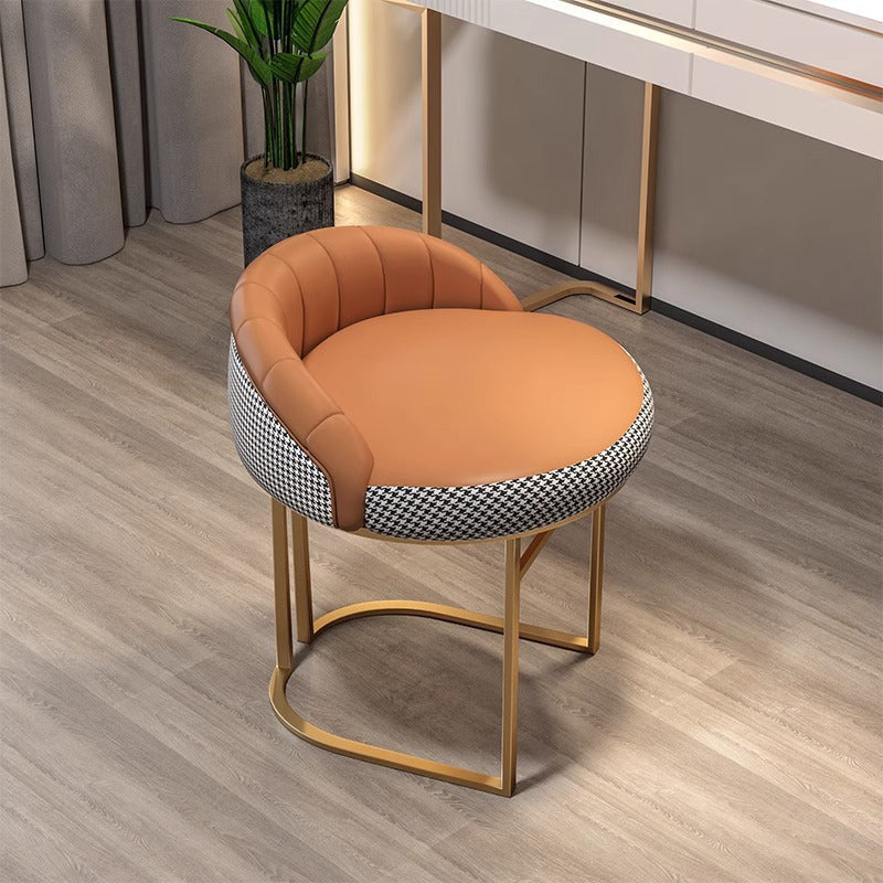 Nordic Round Iron Leather Vanity Stool