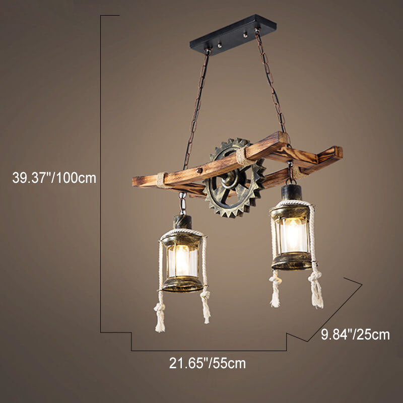 Vintage Industrial Wood Metal Island Chandelier