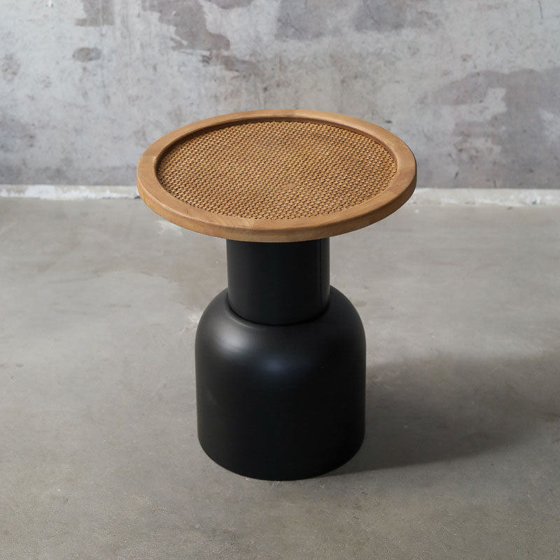 Vintage Round Rattan Iron Wood Coffee Table