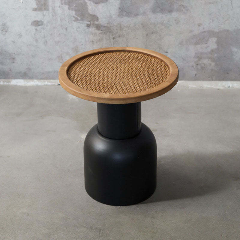 Vintage Round Rattan Iron Wood Coffee Table