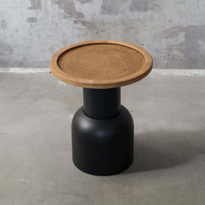 Vintage Round Rattan Iron Wood Coffee Table
