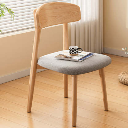 Minimalist Leather Fabric Wood Dining Chair — Wood / Black