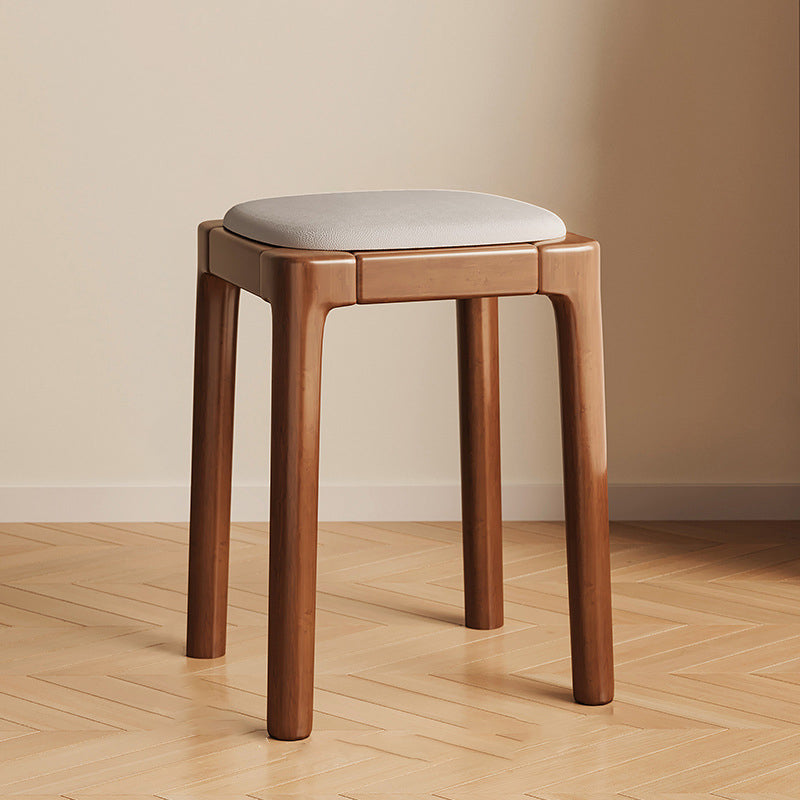 Modern Wood Leather Backless Vanity Stool
