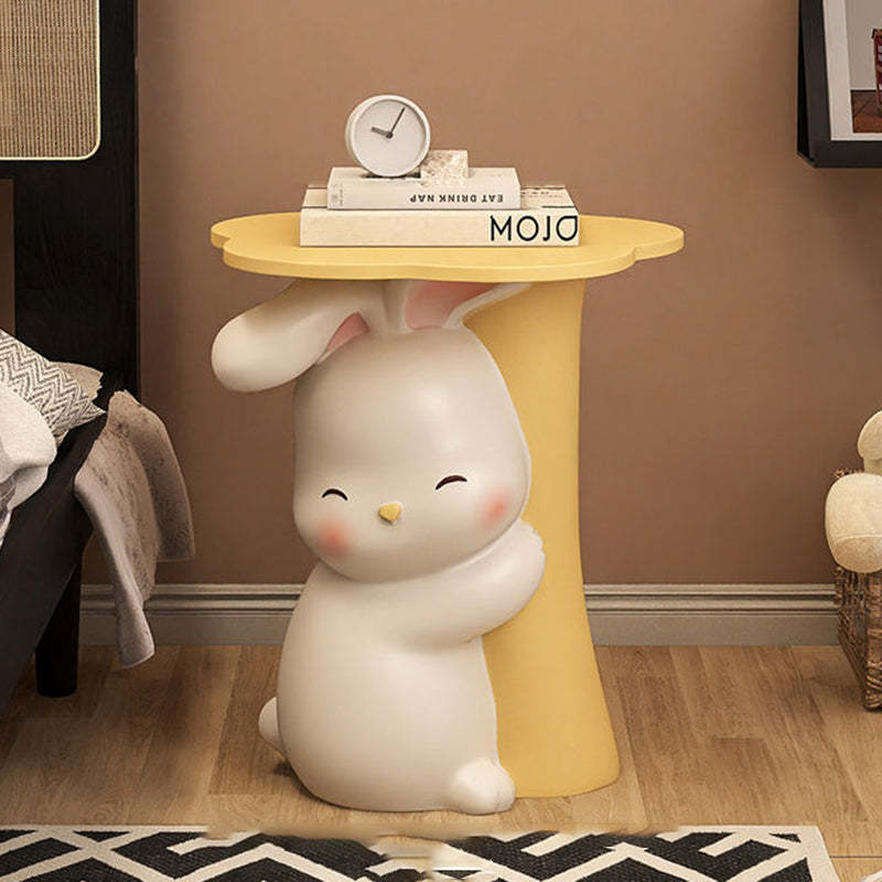 Contemporary Kids Rabbit Resin Wood End Table