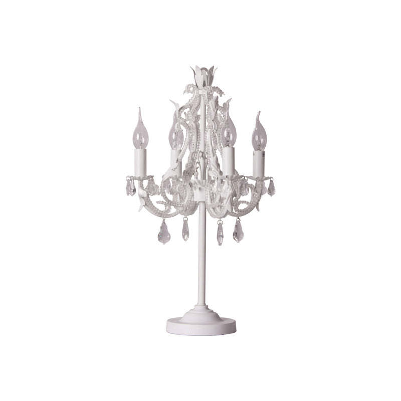 Boho Distressed White Candelabra Crystal Bead Table Lamp