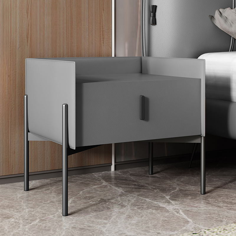 Scandinavian Leather Carbon Steel 1-Drawer — Dark Gray