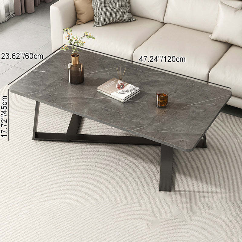 Minimalist Rectangular Rock Slab Steel Coffee Table