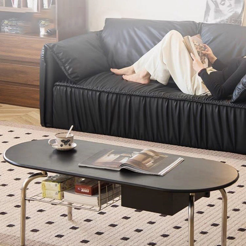 Minimalist Oval Glass Wood Coffee Table