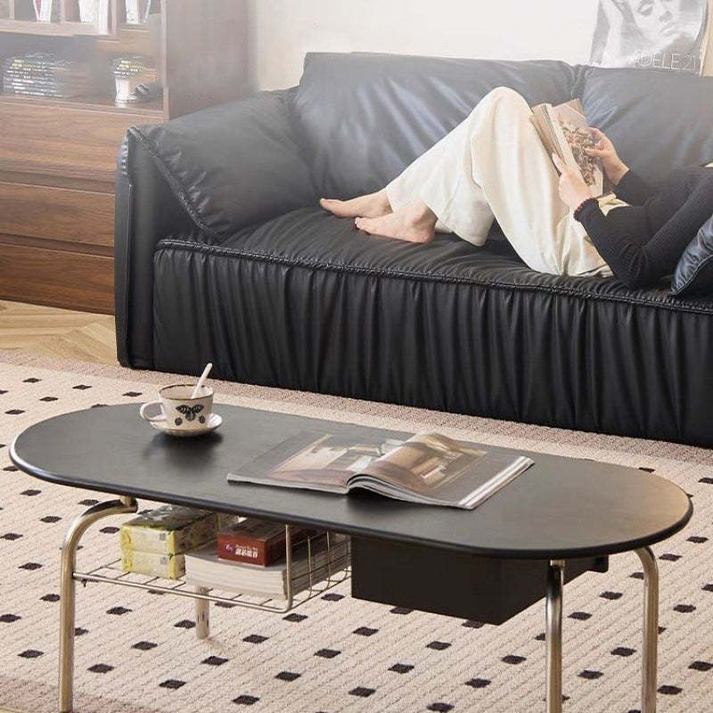 Minimalist Oval Glass Wood Coffee Table