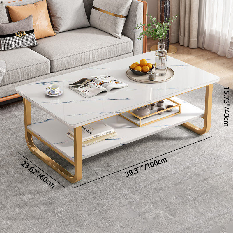 Minimalist Stainless Steel Rectangular Coffee Table 2-Tier