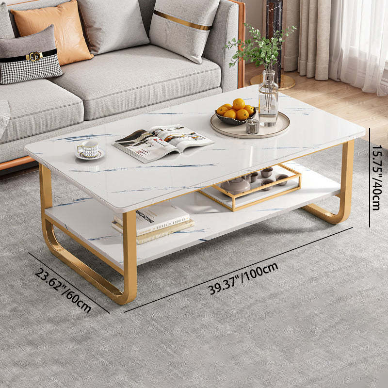 Minimalist Stainless Steel Rectangular Coffee Table 2-Tier