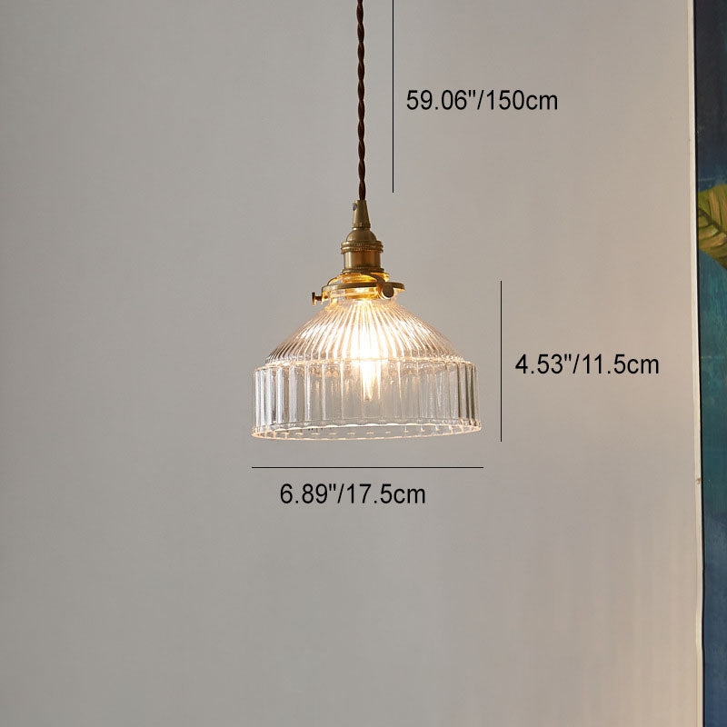 Scandinavian Round Striped Glass Brass Pendant Light