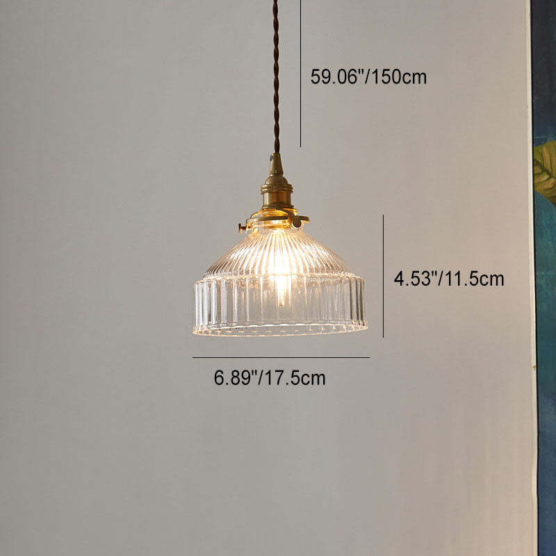 Scandinavian Round Striped Glass Brass Pendant Light