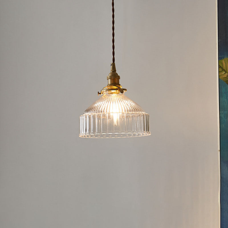 Scandinavian Round Striped Glass Brass Pendant Light