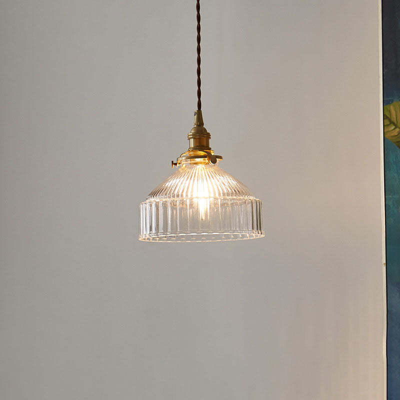 Scandinavian Round Striped Glass Brass Pendant Light