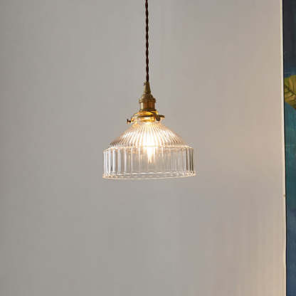 Scandinavian Round Striped Glass Brass Pendant Light