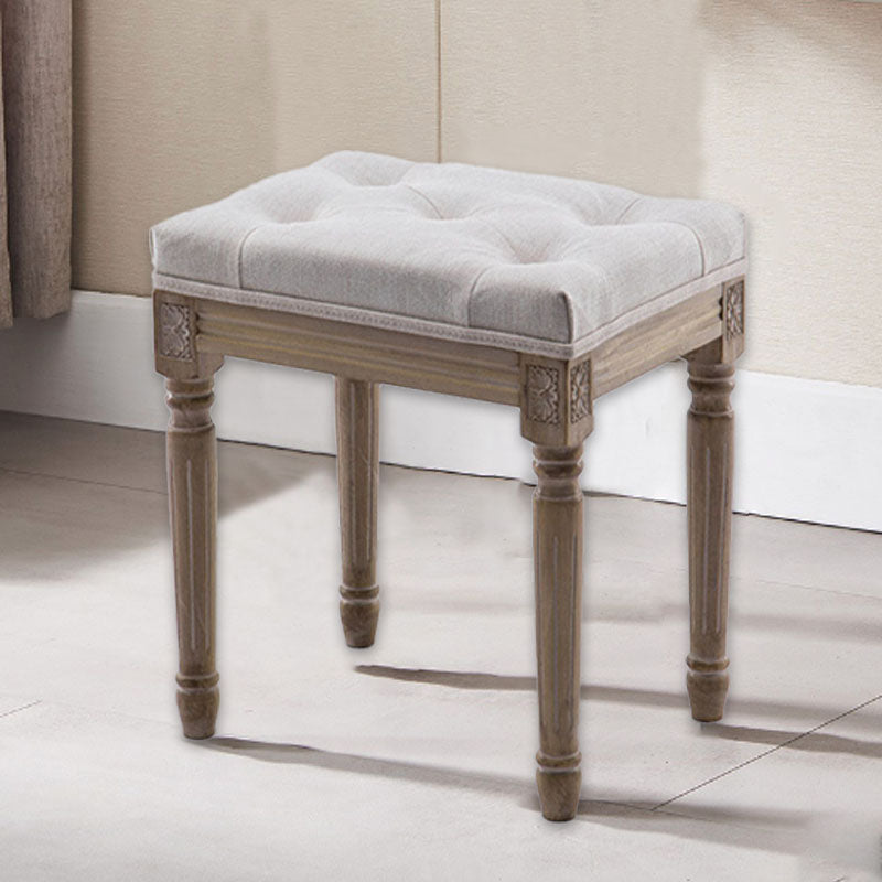 Vintage Rectangular Wood Fabric Stool — Beige