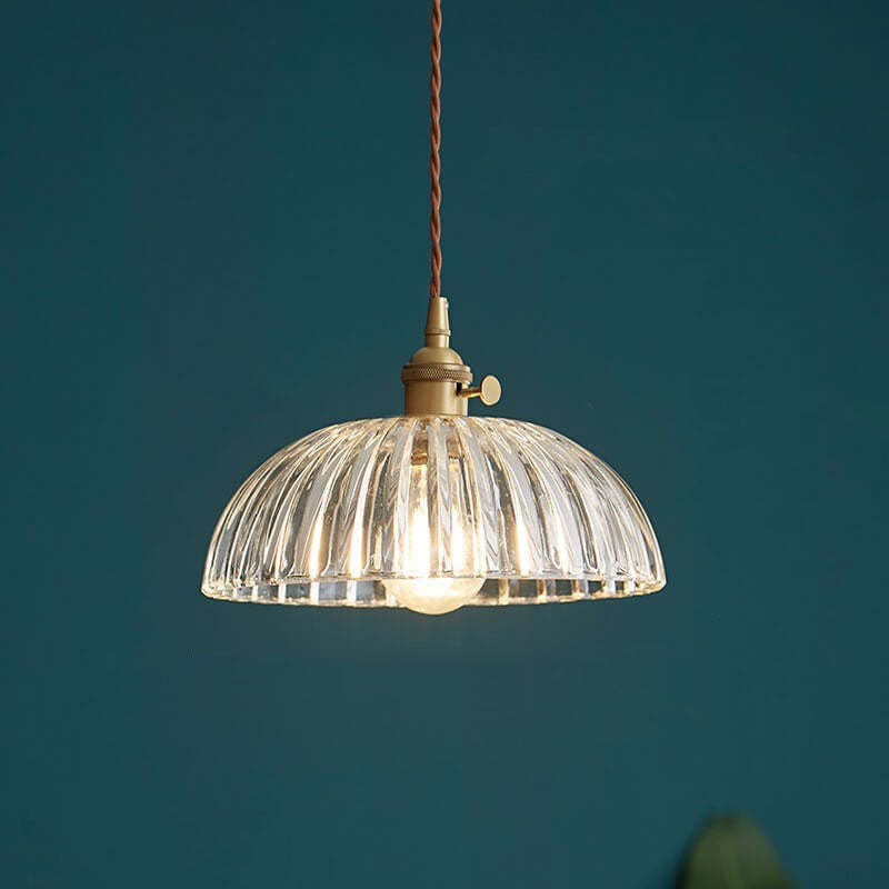 Nordic Vintage Floral Glass Brass Pendant