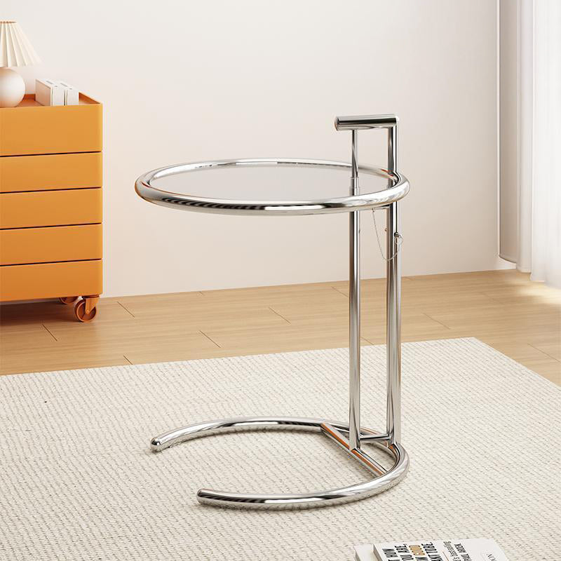 Minimalist Stainless Steel Glass Extendable Round Side Table