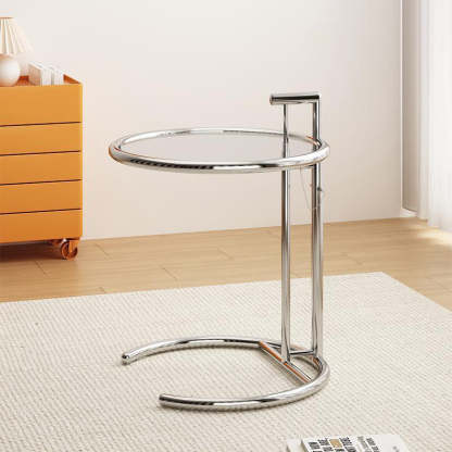 Minimalist Stainless Steel Glass Extendable Round Side Table — Transparent