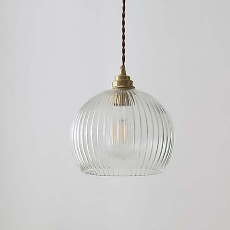 Modern Ribbed Glass Semicircle Copper Pendant Light