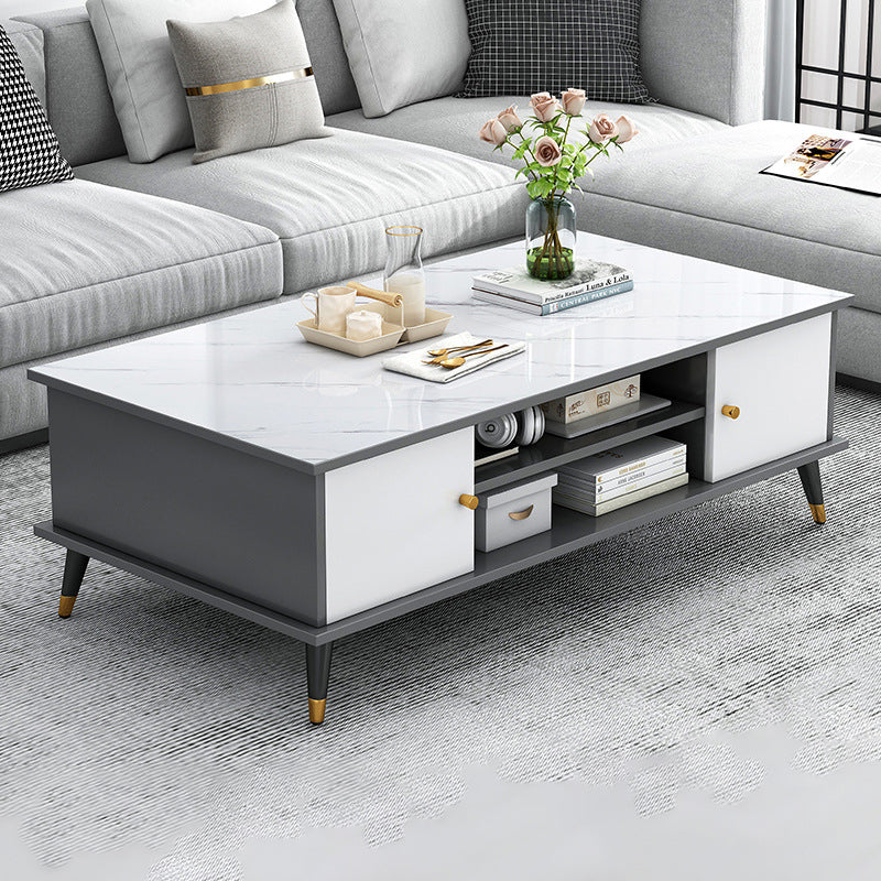 Nordic Rectangular Engineered Wood Iron Coffee Table — D