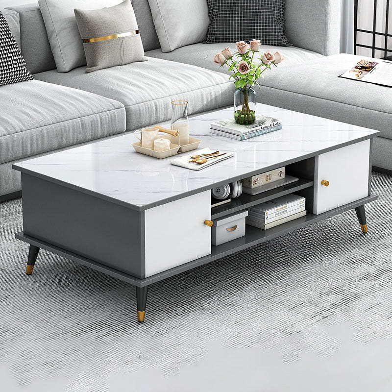 Nordic Rectangular Engineered Wood Iron Coffee Table — D