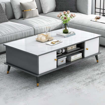 Nordic Rectangular Engineered Wood Iron Coffee Table — D