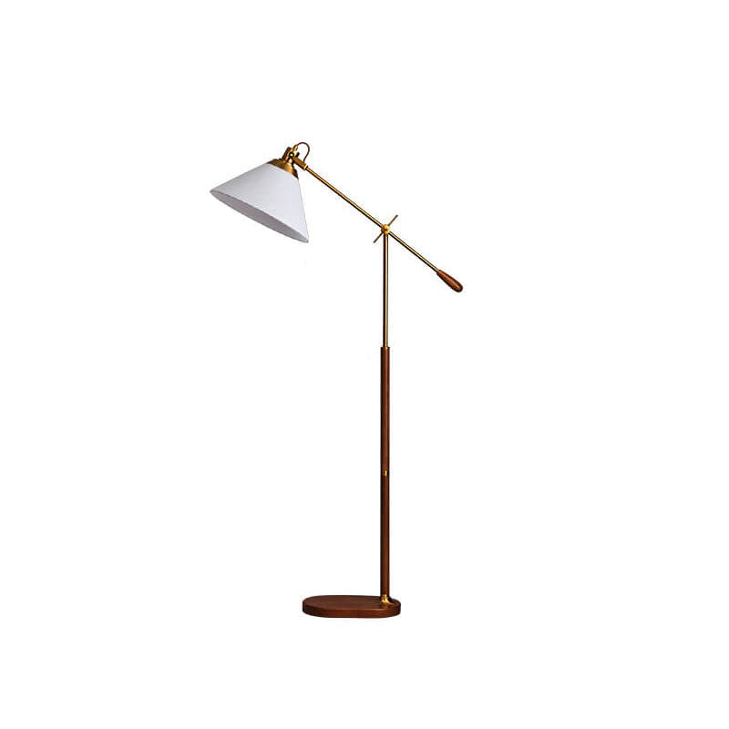 Nordic Vintage Fabric Cone Metal Ash Wood Floor Lamp
