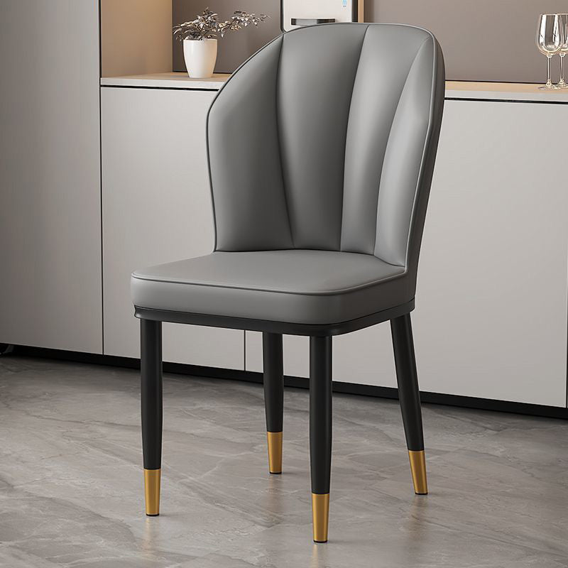 Modern PU Leather Wing-Back Dining Chair — Dark Gray + Gold Legs