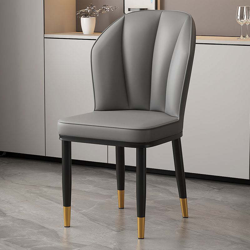 Modern PU Leather Wing-Back Dining Chair — Dark Gray + Gold Legs