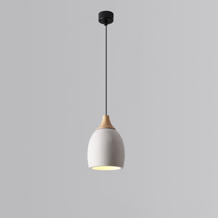Japanese Cement Solid Wood Circle Pendant Light