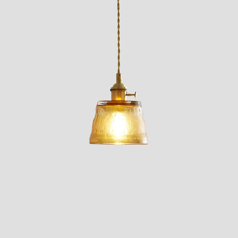 Vintage Glass Brass Drum Pendant Light