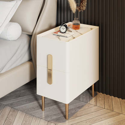 Scandinavian Rock Plate Nightstand 2-Drawer — White