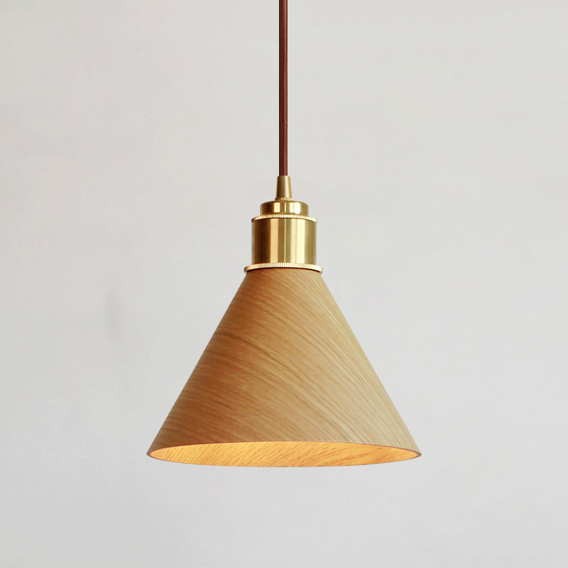Nordic Minimalist Solid Wood Cone Copper Pendant Light