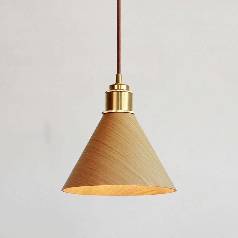 Nordic Minimalist Solid Wood Cone Copper Pendant Light