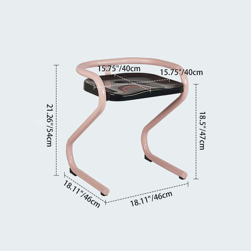 Mid-Century Curved Metal Dining Chair — Pink Bracket / Black Chair Seat
