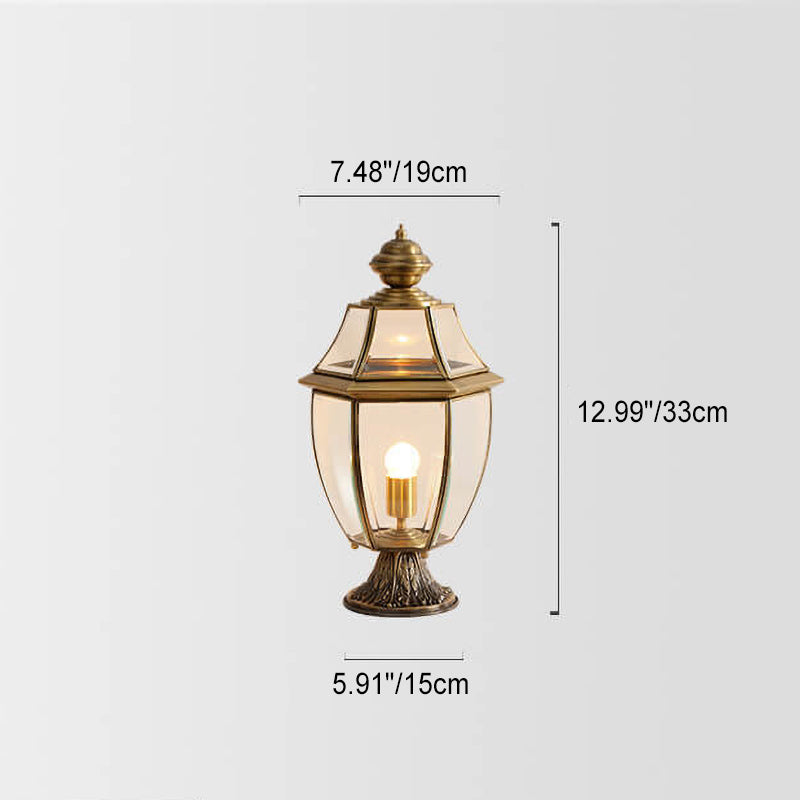 European Copper Clear Glass Lantern Post Landscape Light